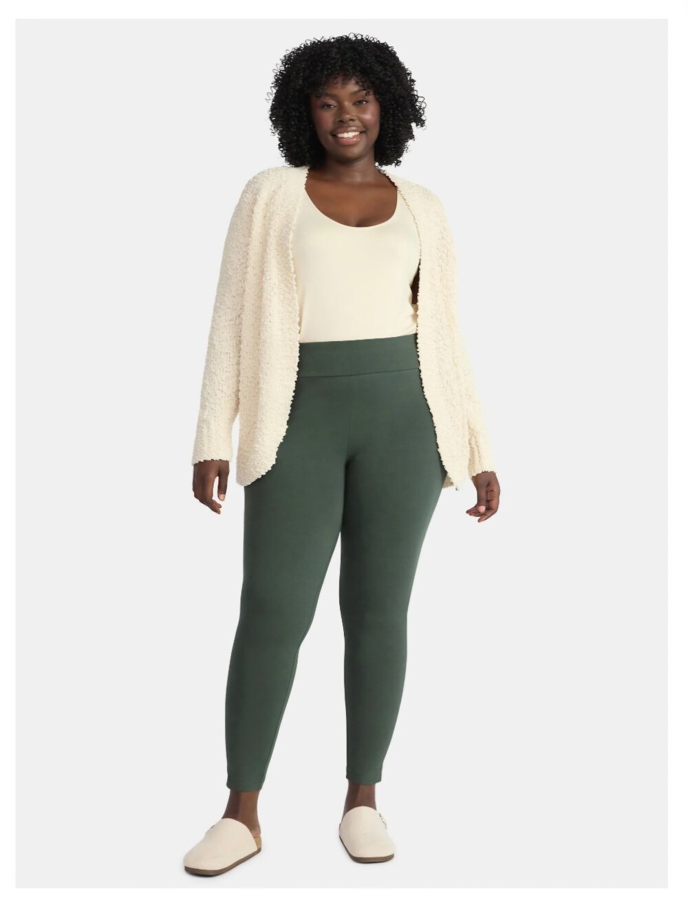 Terra And Sky Women's Plus High Rise Dark Aloe Ankle Length Leggings Size 4X